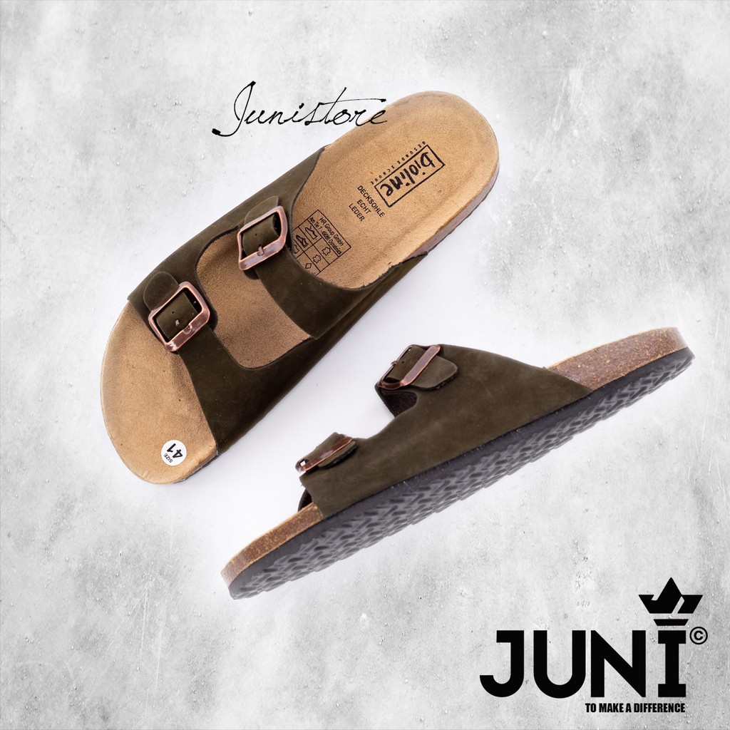 [PHIÊN BẢN MỚI] J01 - Dép da bò quai ngang đôi Unisex - Da bò thật nguyên tấm - Đế trấu - Juni Store