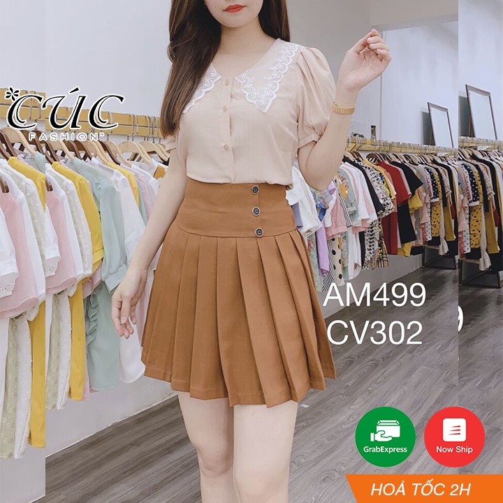 Chân váy đầm chữ A cao cấp công sở nữ dáng dài Cúc Fashion CV302 cv xòe 3 cúc ngắn