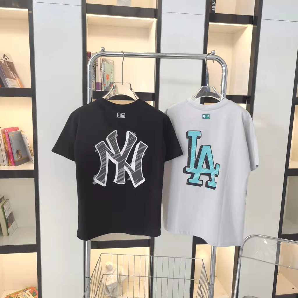 Áo Thun Tay Ngắn Cổ Tròn In LOGO Mlb Thời Trang Cho Cặp Đôi