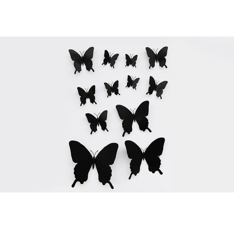 Set 12 con bướm giả màu đen 3D trang trí nhà cửa