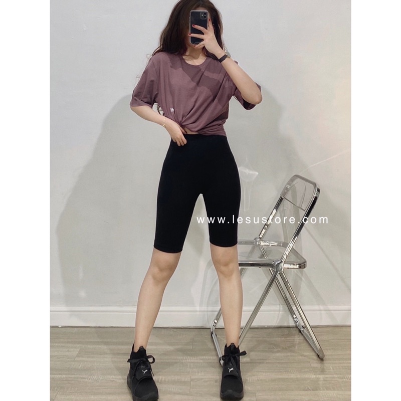 ẢNH TỰ CHỤP Quần legging ngố trơn không túi lưng cao