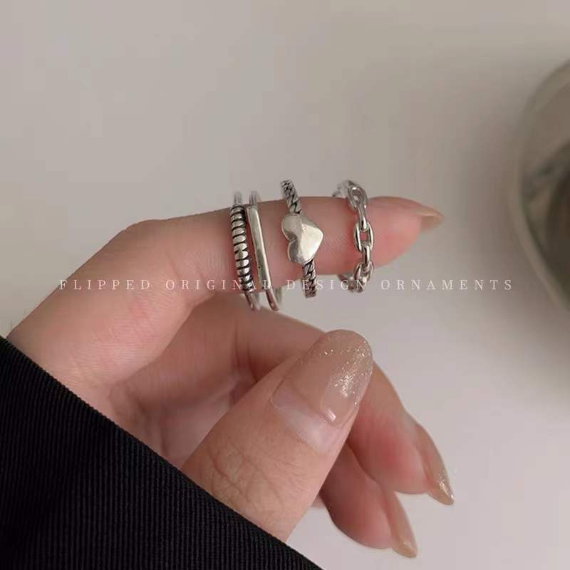 Set 3 nhẫn thiết kế hình trái tim phong cách thời trang cho nữ