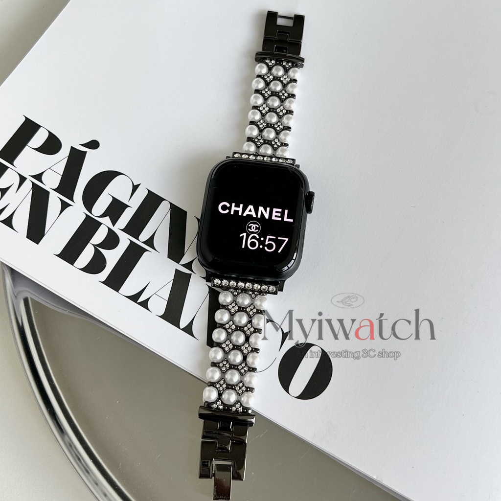 Dây Đeo Đồng Hồ Bằng Kim Loại Đính Đá Và Ngọc Trai Sang Trọng Cho Apple watch serise 7 6 5 4 SE 3 2 1 45mm 41mm 40mm 44mm 42mm 38mm