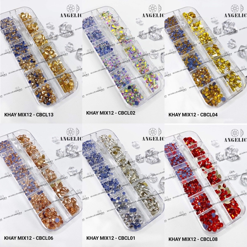 Khay đá khối chân vàng mix đá chân lưới- hàng cao cấp- phụ kiện nail