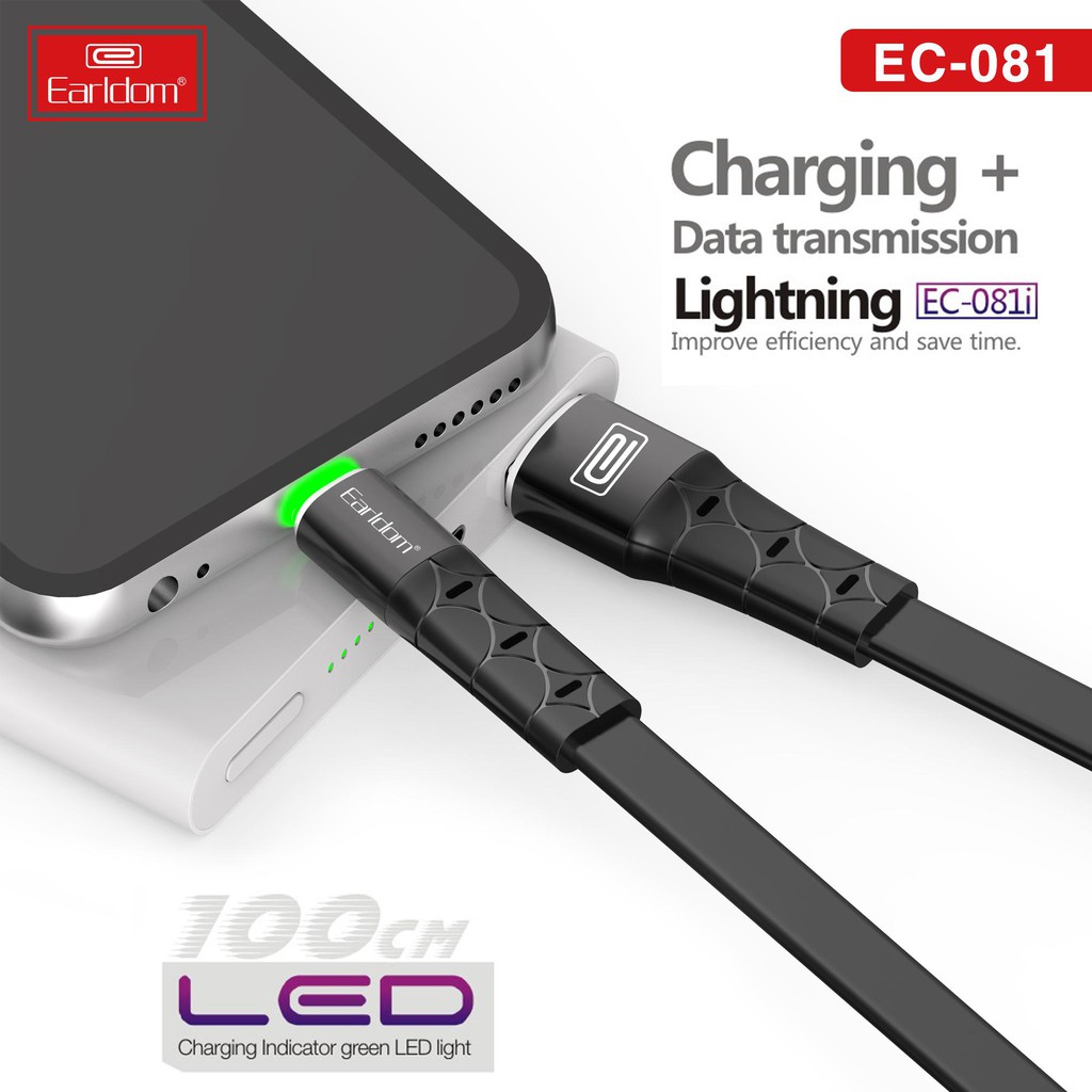 Cáp sạc nhanh 2m cao cấp EARLDOM EC-081 3.0A có đèn báo LED bảo hành 1 đổi 1 trong 12 tháng