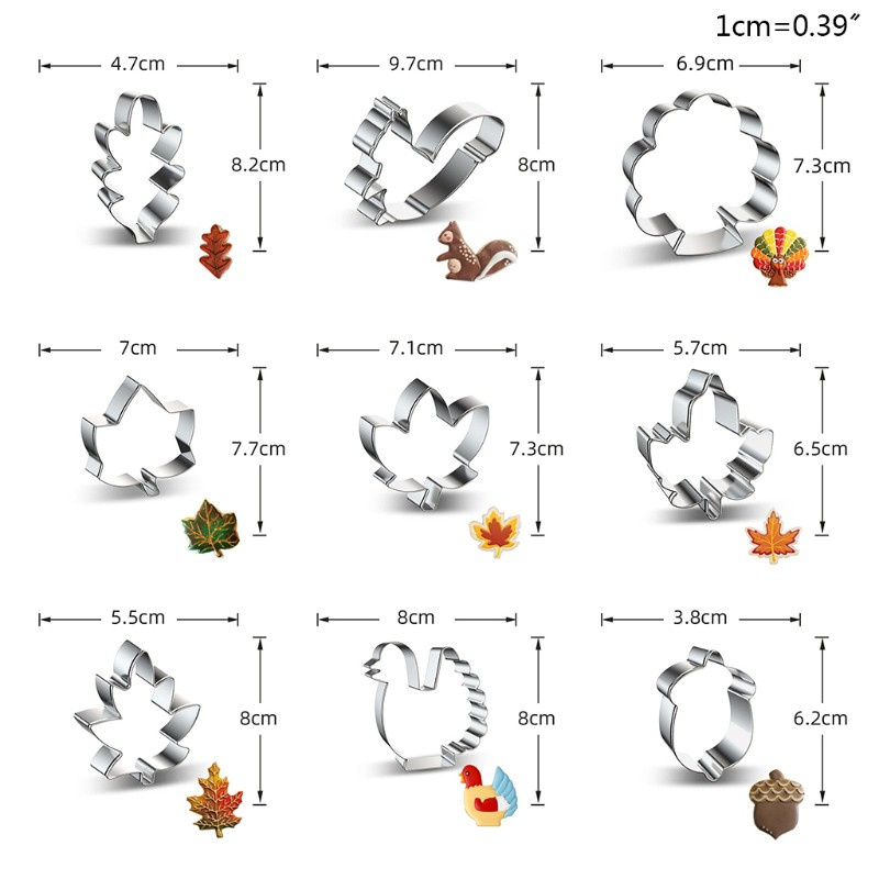 SC 9pcs Thanksgiving Maple Leaf Cookie Cutters Set Stainless Steel Biscuit Mold Fondant Pastry Decorating Baking Mould