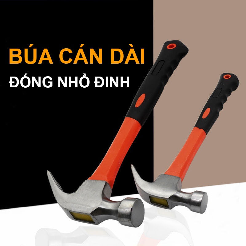 Búa Đóng Nhổ Đinh Cán Nhựa Dài, Búa Tròn Thép Cacbon Nguyên Khối Chống Gỉ Cao Cấp, Búa Sừng Dê
