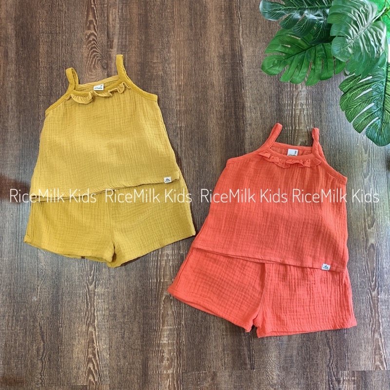 Bộ Hai Dây Cotton Đũi xuất Hàn Cho Bé Gái