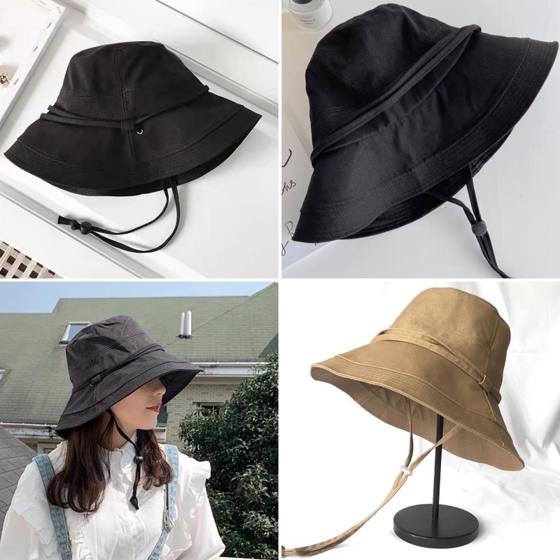 Nón bucket 2 màu kaki thắt dây