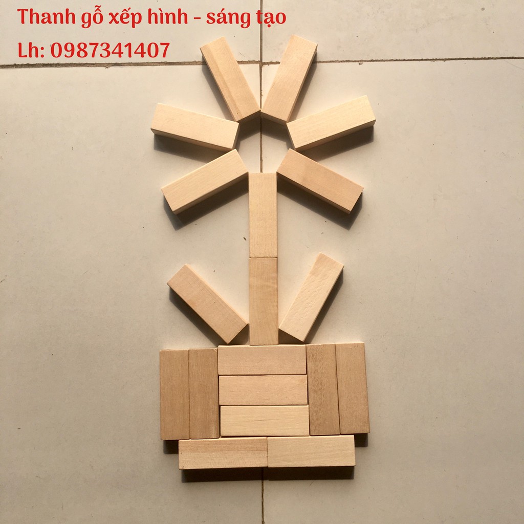 Bộ 200 thanh gỗ bạch dương cho bé xếp hình, rút gỗ domino