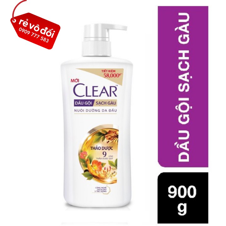 Dầu Gội Sạch Gàu Clear Botanique 9 Thảo Dược Quý 900g - Hàng công ty