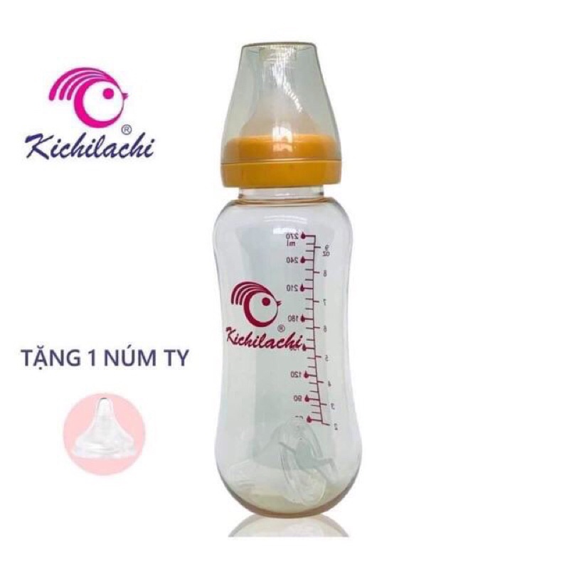 Bình sữa Kichilachi 270ml cho bé (tặng kèm 1 núm ti thay thế )