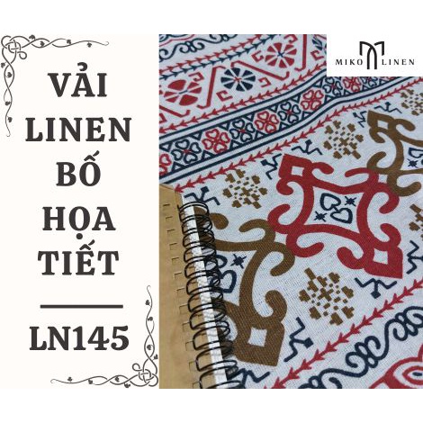 VẢI LINEN THỔ CẨM ĐỎ NỀN TRẮNG LN145