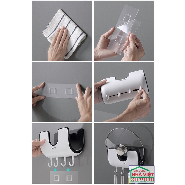 Kệ đựng nắp vung nồi dán tường kèm 4 móc treo tiện ích nhà bếp