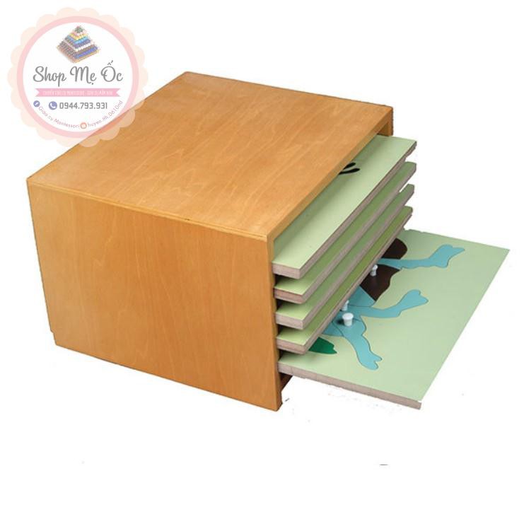 Giáo cụ Montessori - Kệ 5 tầng đựng tranh ghép sinh học