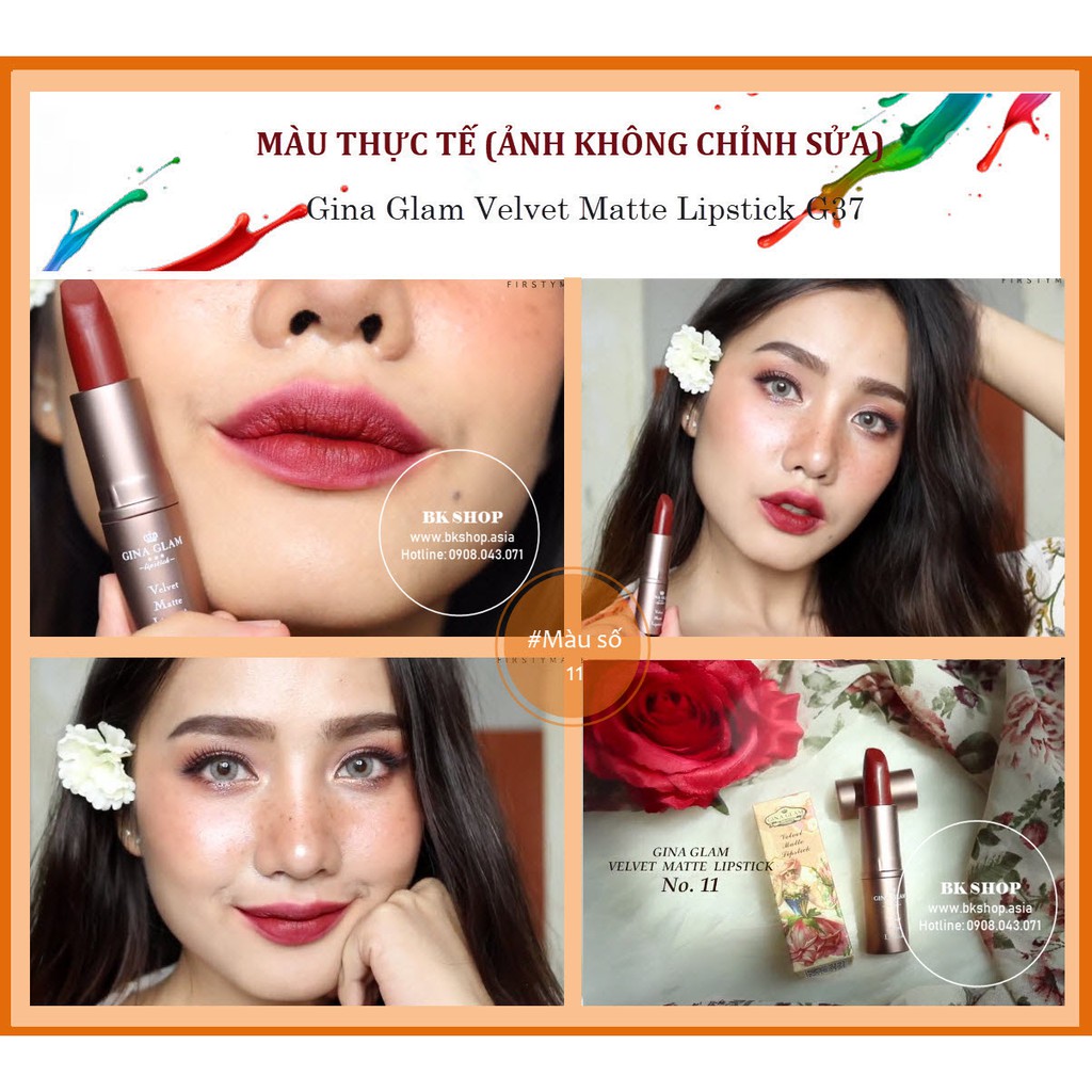 (Auth Thái) Son thỏi Gina Glam Velvet Matte Lipstick (G37)