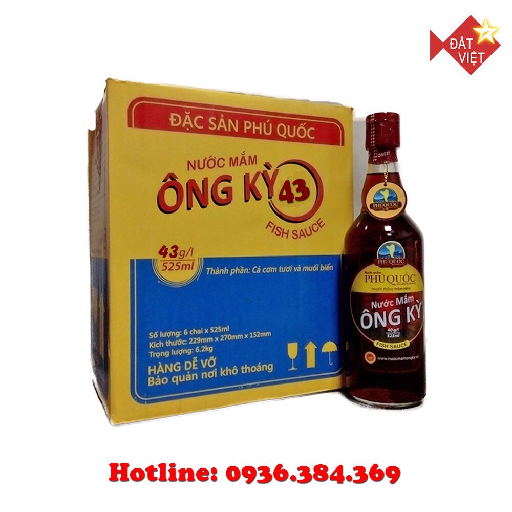 Nước mắm Ông Kỳ Phú Quốc 43 độ đạm thùng 6 chai 525ml - DB239