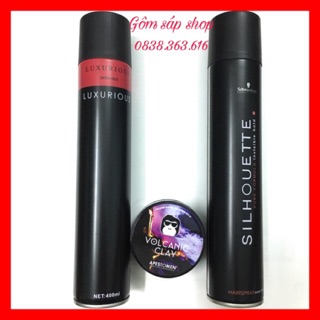 COMBO gôm xịt tóc luxurious 420ml+ gôm xịt tóc silhouette 420ml+ sáp vuốt tóc nâm vocalic clay