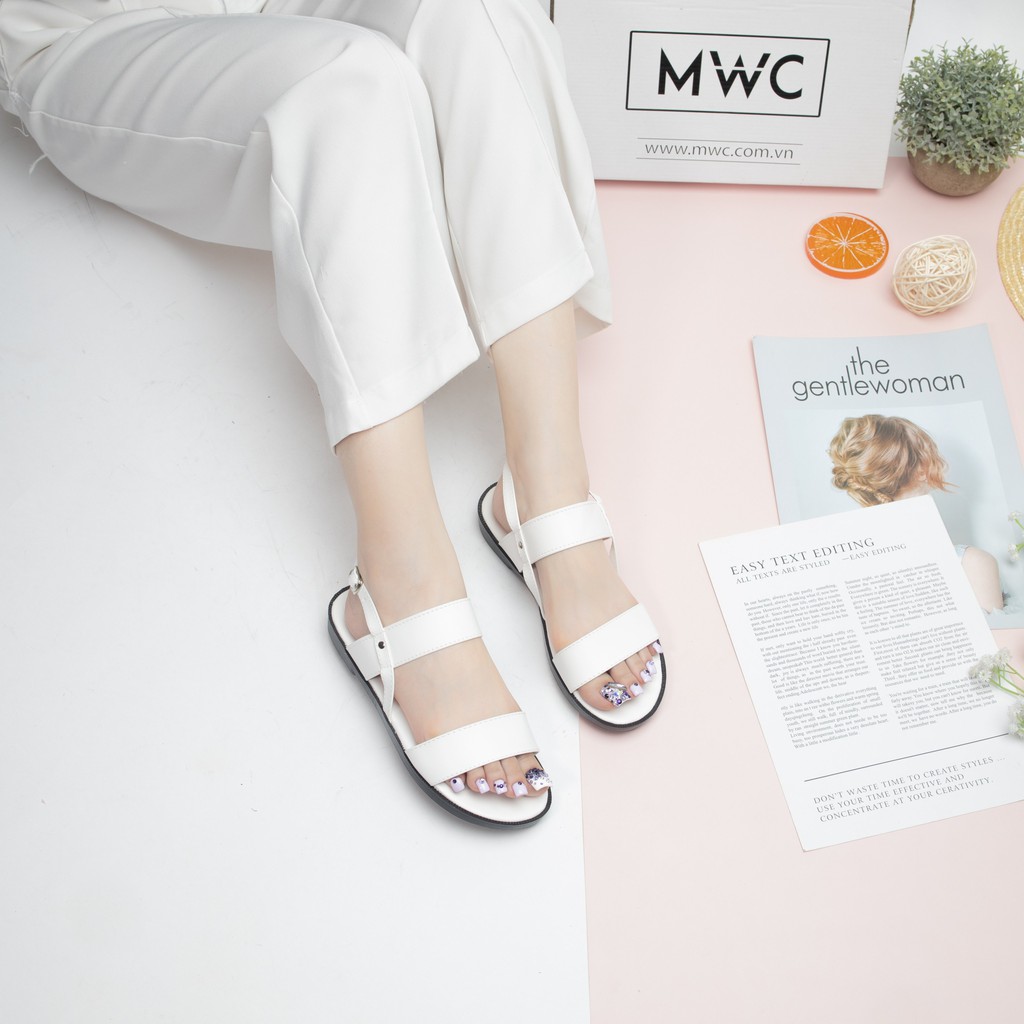 Giày Sandal Nữ MWC Đế Bệt Quai Ngang Màu Đen Trắng XanhL NUSD- 2580