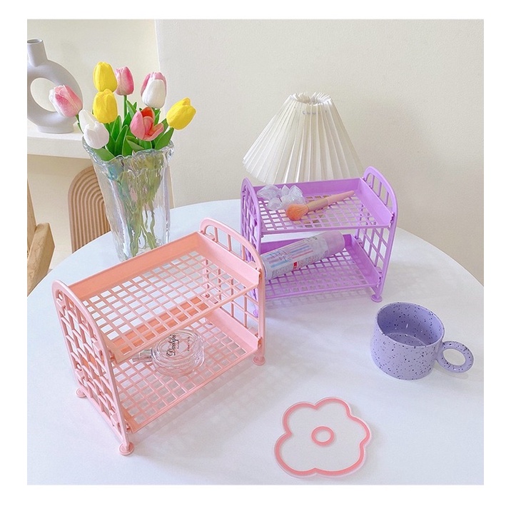 Kệ Đựng - Kệ Nhựa Mini 2 Tầng Đựng Đồ Đa Năng Siêu Xinh Sẵn Hàng 6 Màu