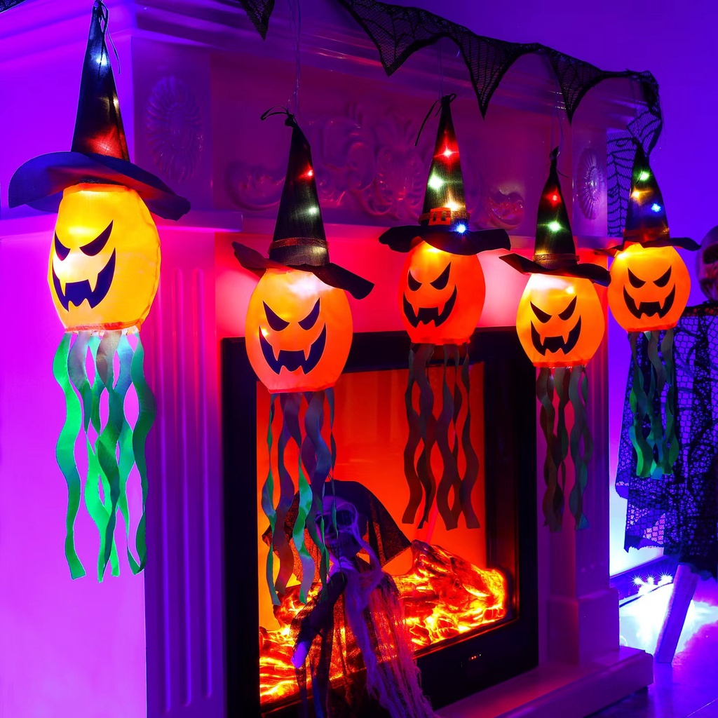 Dây Đèn LED Ba Chế Độ Hình Mũ Phù Thủy Bí Ngô / Ma Quỷ Màu Sắc Dùng Trang Trí Halloween
