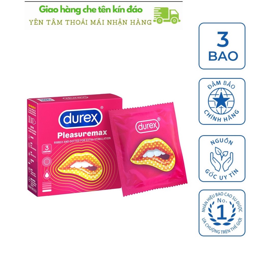 Bao cao su Durex Pleasuremax 3 bao (  Chính Hãng - Che tên sản phẩm khi nhận )