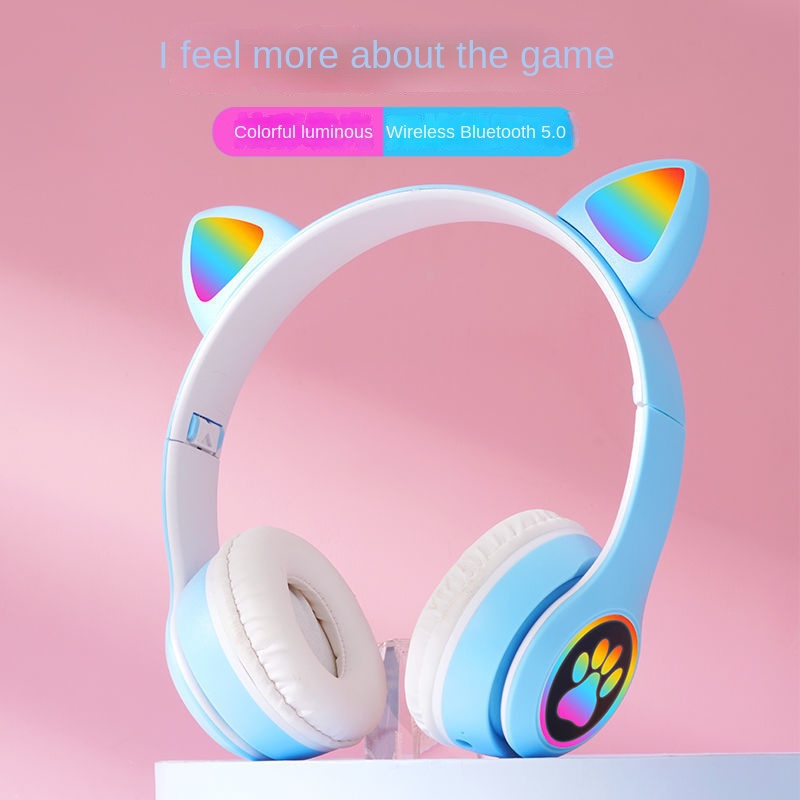 Tai Nghe Bluetooth Không Dây Hình Tai Mèo Dạ Quang 654C Thông Dụng Cho Huawei Oppo Vivo Xiaomi Apple