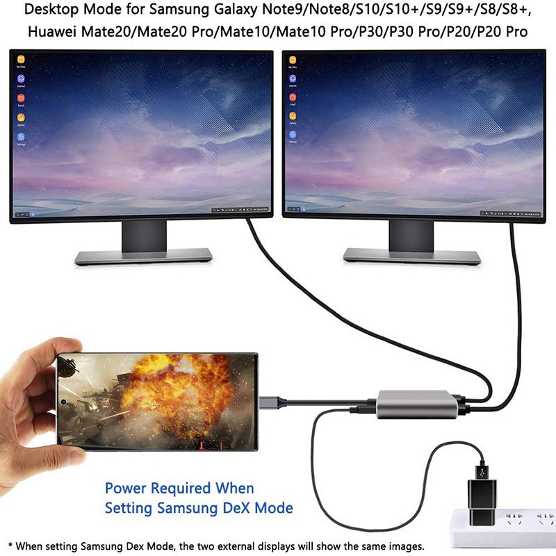 【Ready】 TypeCHDMI-compatible 4K USB C to Dual HDMI USB 3.0 PD Charge Port USB-C Converter Cable for MacBook Samsung Dex Galaxy S10/S9 imercado