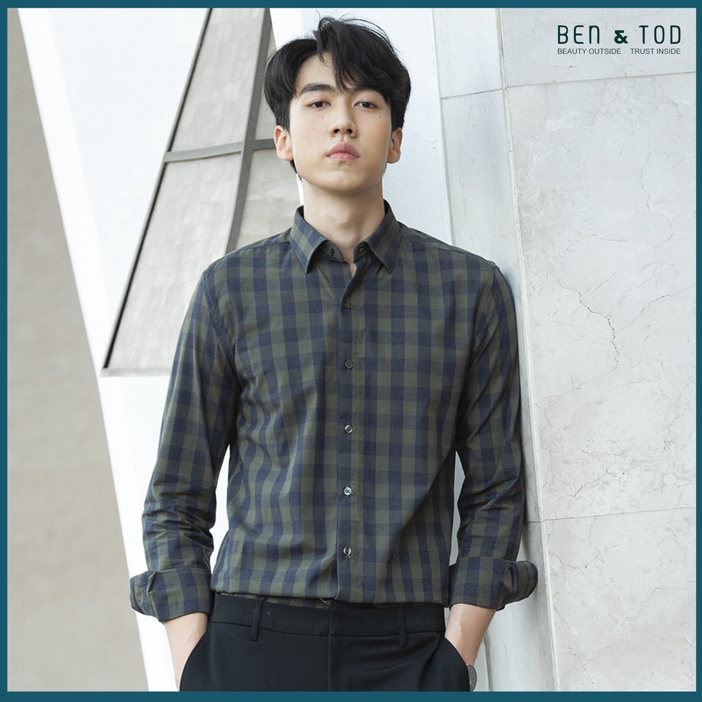 Áo sơ mi BEN & TOD họa tiết cotton cao cấp co giãn phong cách đơn giản công sở trẻ trung 09063