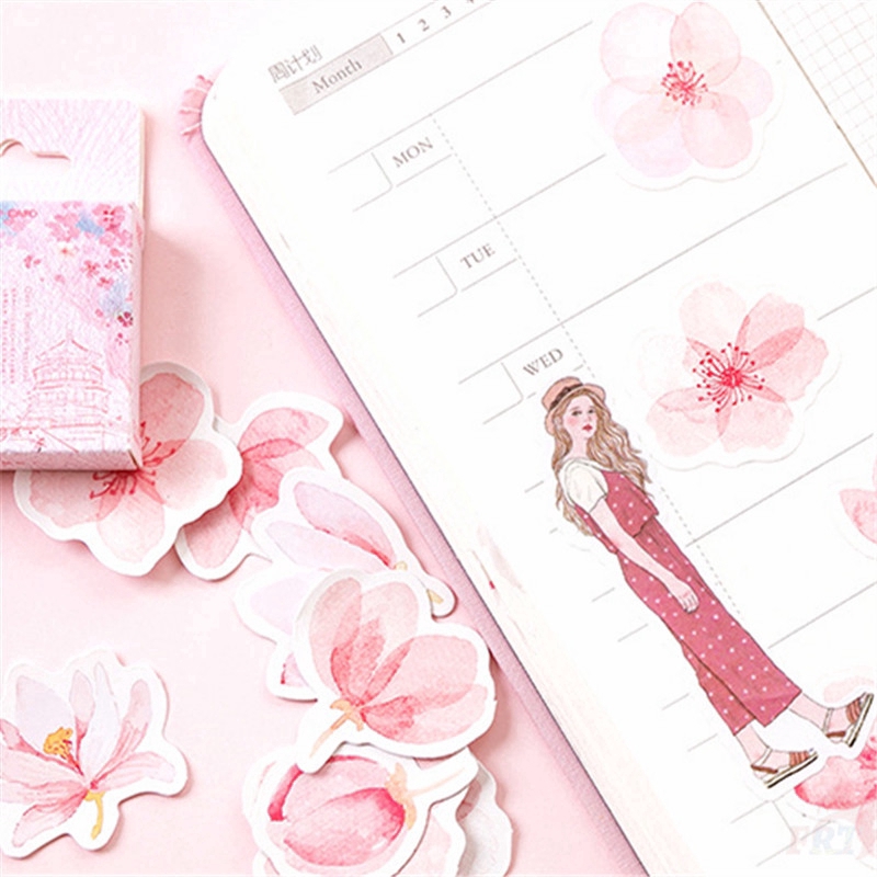 ❉ Sticker Dán Niêm Phong Bao Bì In Hình Hoa Anh Đào Đẹp Mắt ❉ Hộp 45 Hình Dán Trang Trí Sổ Tay Nhật Ký DIY