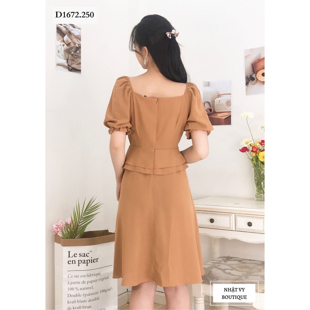 ĐẦM CỔ VUÔNG PHỐI EO 2 LỚP BÈO - D1672 | BigBuy360 - bigbuy360.vn