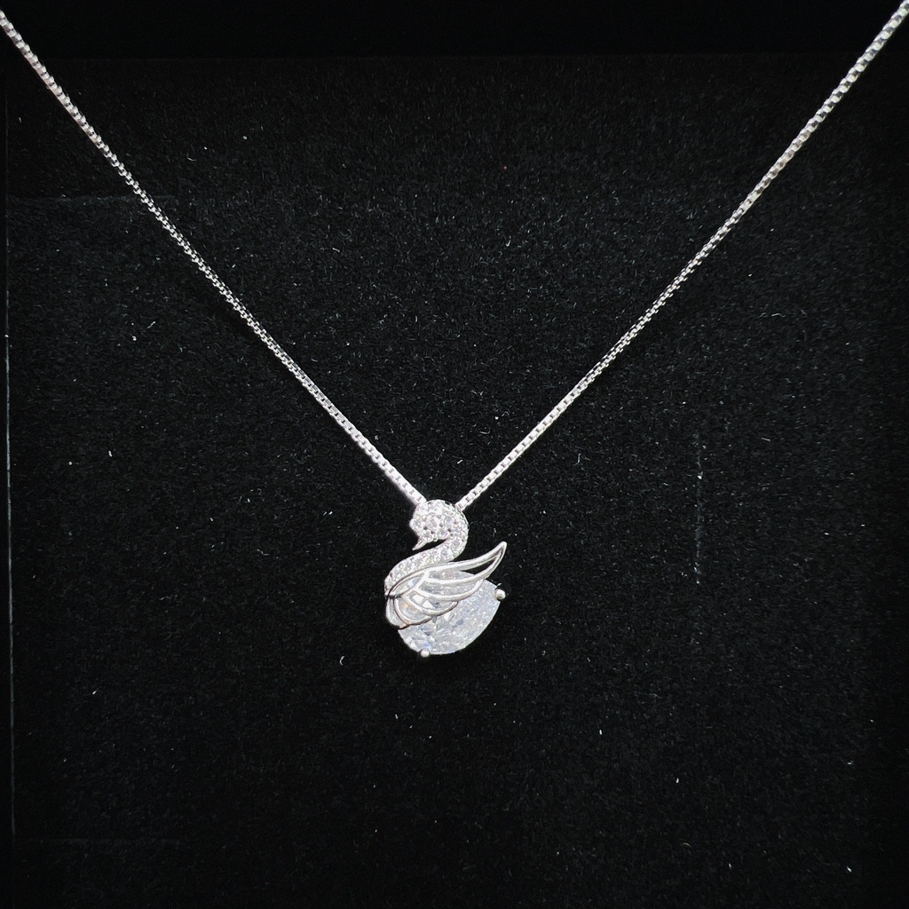 Dây chuyền bạc nữ Shiny Silver, vòng cổ bạc 925 Swan hình thiên nga trắng đính đá lấp lánh