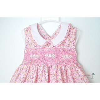Váy smock hoa nhí cổ bèo trắng