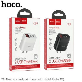 Củ Sạc Nhanh Hoco C86 - 2 Cổng USB Với Đèn LED Hiển Thị Điện Áp, 5V-2.4A Max 12W