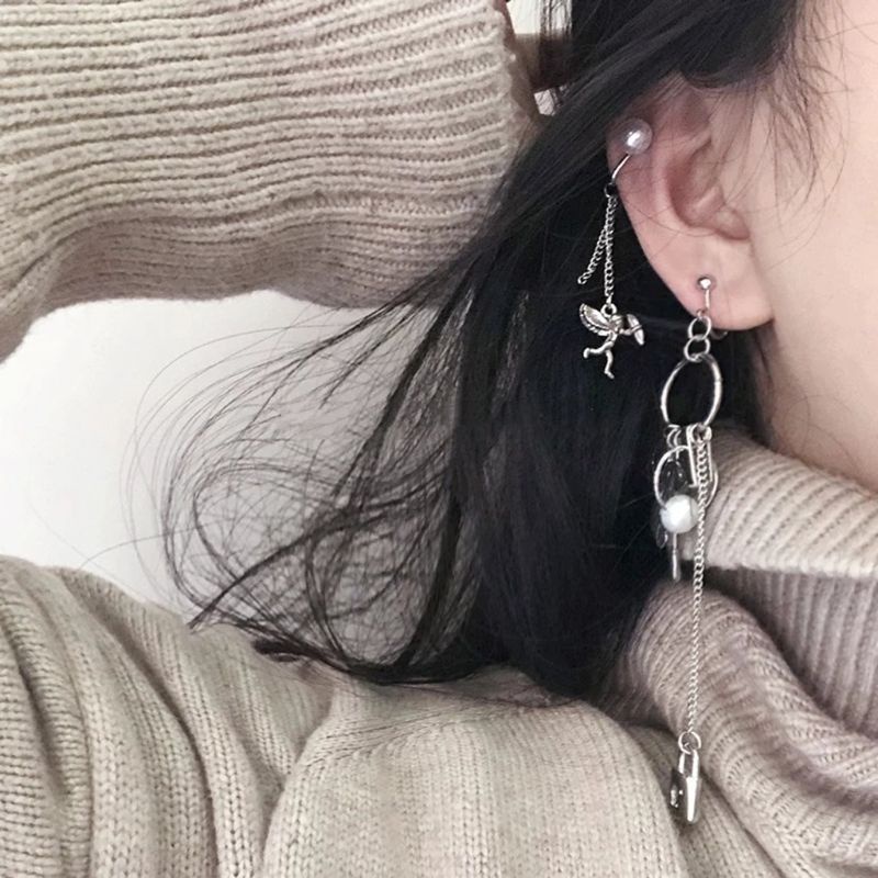 Khuyên Tai Kim Loại Dáng Dài Hình Thần Tình Yêu Cupid Thời Trang