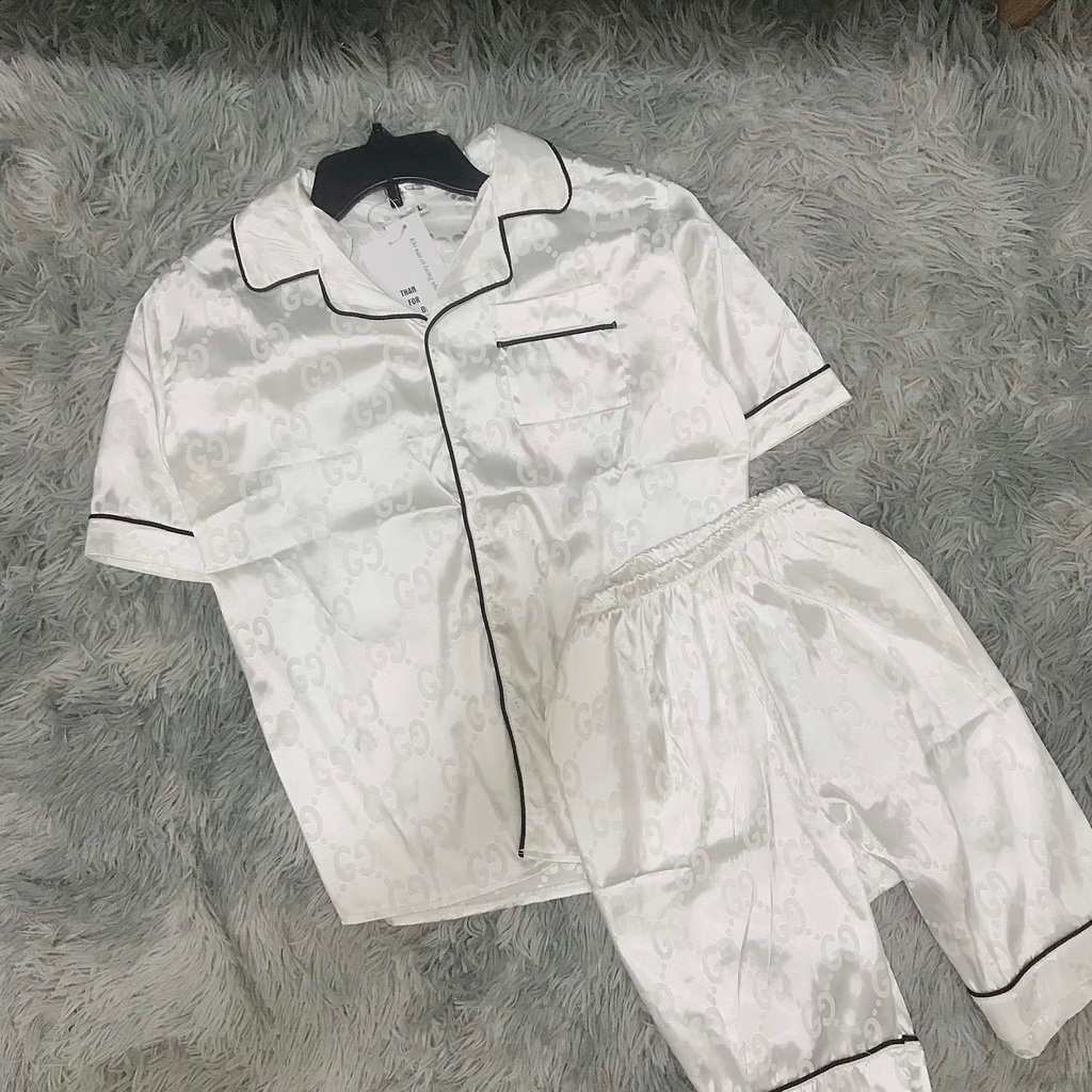 Bộ Đồ Pijama Lụa Cộc Tay Phù Hợp Cả Nam Và Nữ, Bộ Đồ Ngủ Cộc Tay Chất Lụa Gấm Cao Cấp