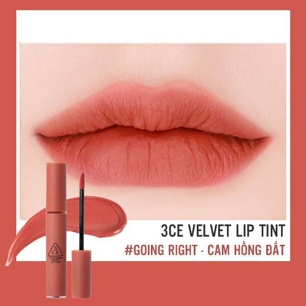 [Auth - sale 70%] Son kem lì 3CE Velvet Lip Tint #Going Right - Sắc cam hồng đất