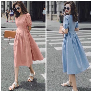 Đầm váy freesize tùng xếp li nút sau 2 màu