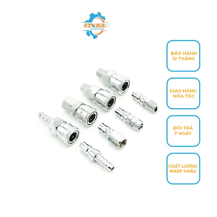 Bộ Khớp (Cút) nối nhanh, Đầu Nối Khí Nén Ren Trong, Ren Ngoài, Đuôi Chuột Nối Dây Hơi 8MM