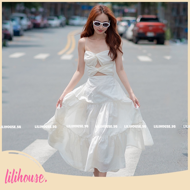 Đầm Maxi Hở Lưng Đi Biển , Váy Maxi 2 dây Buộc Nơ Lưng Siêu Xinh , Chất Tơ Gân Sợi Mềm Mại || Màu Trắng,Hồng