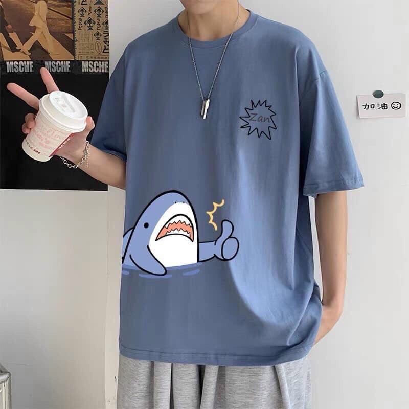 Áo thun hiphop hàng form rộng tay lỡ màu trắng xanh vàng - cá shark 3 màu