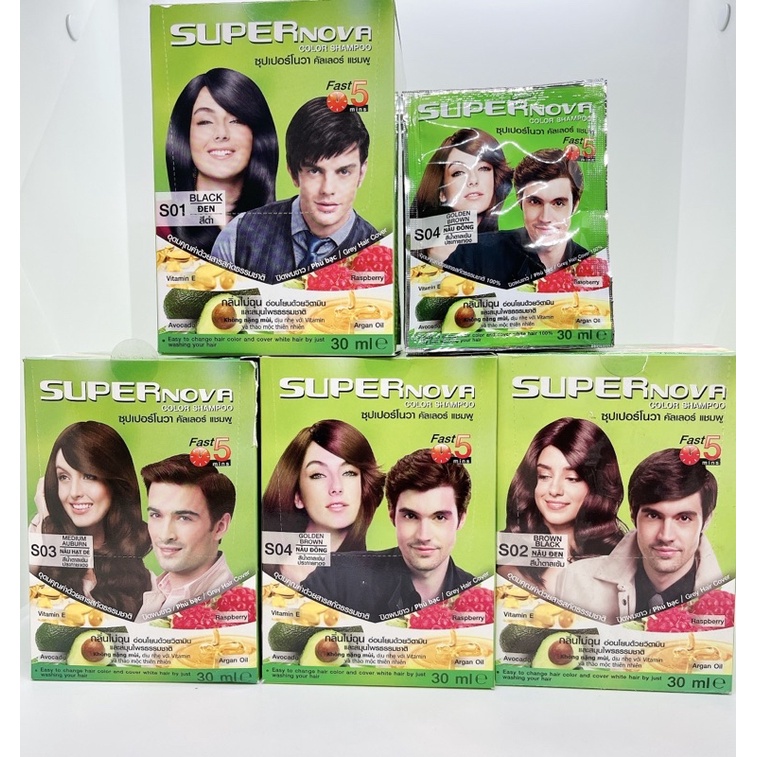Dầu Gội Nhuộm Phủ Bạc Gội Là Đen chiết xuất từ Thảo Dược Super Nova Thái Lan-4 màu