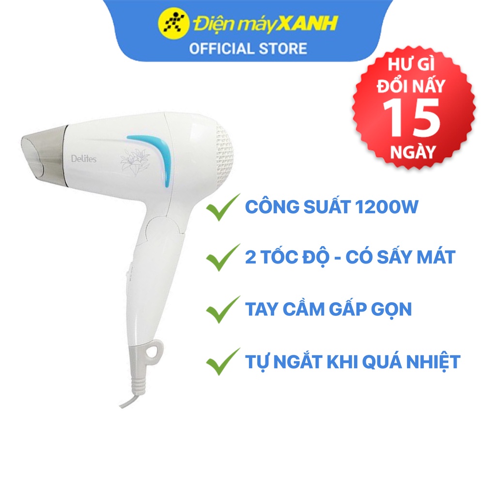 Máy sấy tóc Delites MST02 1200W gấp gọn 2 tốc độ sấy - Chính hãng BH 12 tháng