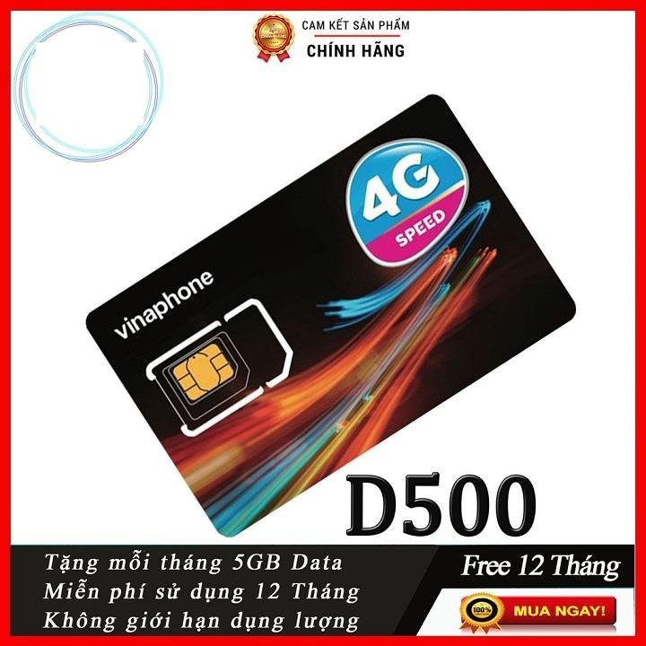 SIM 4G VINA D500 TẶNG 5.5G/THÁNG SD NGUYÊN 1 NĂM KHÔNG CẦN NẠP TIEN