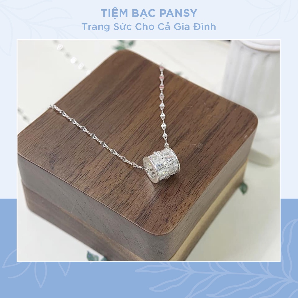 Dây chuyền bạc Pansy mặt hộp nạm đá mẫu HOT, vòng cổ bạc đẹp