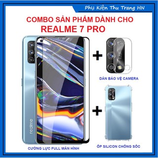 Combo Realme 7/ Realme 7i / Realme 7 Pro kính cường lực full màn hình + ốp silicon chống sốc + dán bảo vệ camera