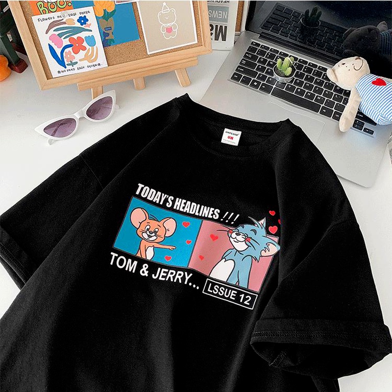 Áo Thun Ngắn Tay Dáng Rộng In Hoạt Hình Phong Cách Hàn Quốc Trẻ Trung Cho Nam Nữ