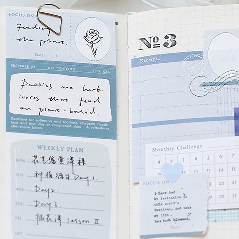 Tập 50 tờ giấy note ghi chú Blue Vintage Trang Trí Sổ Bullet Journal