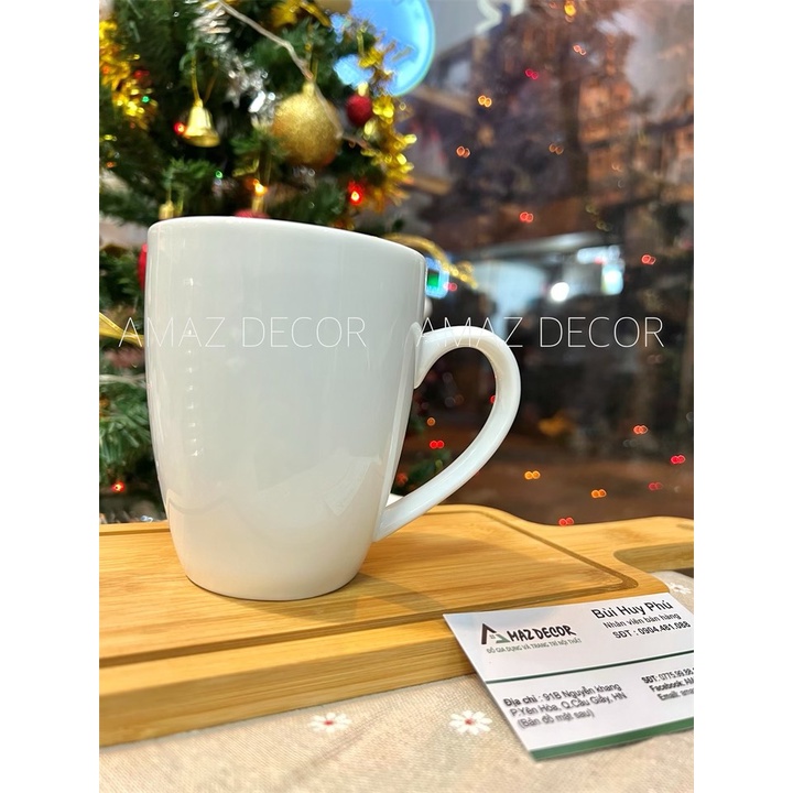 Cốc tách ly sứ uống nước trà cafe sứ Bát  Tràng trắng  dáng thóp 400ml có quai C6017