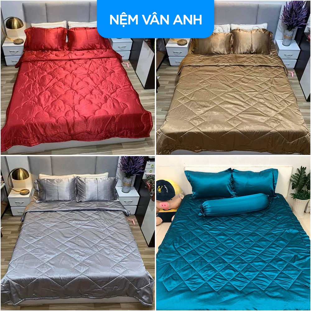 Trọn bộ chăn ga vỏ gối phi lụa Thái Tuấn cao cấp 1m6 x 2m drap giường phi bóng 18 màu mát mịn không nhăn